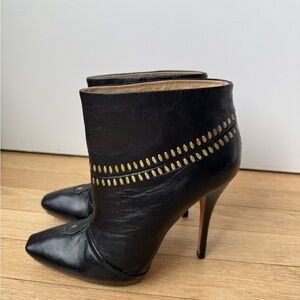 L.A.M.B. Black and Gold Heeled Boots